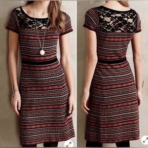 Anthropologie Sparrow Fair Isle Sweater Dress XS short sleeve knit lace wool
